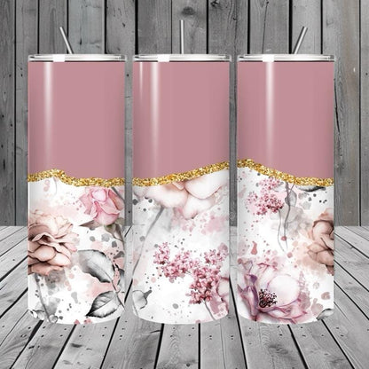 Pink marble flower tumbler 20oz - cute design for drinking enthusiasts - portable flask for on-the-go beverages drinkware mug water bottles