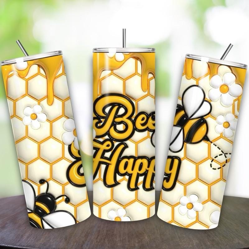 Be happy bee 20oz bees girly tumbler style - perfect for any occasion drinkware flasks mug bottles water bottles bottled stylish beverage po