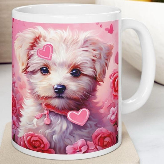Cute puppy dog valentines mug - perfect for drinking - drinkware, cup tumblers bottles washable reusable coffee ceramic reuse customized gir