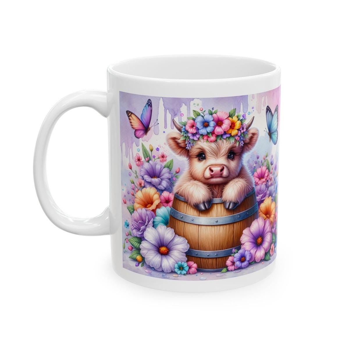 Cute purple highland cow in barrel 3d mug - perfect for your morning drinks - drinkware, tumblers cup washable reusable coffee ceramic reuse