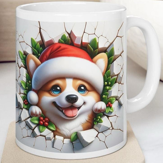 Cute corgi dog puppy mug - xmas style - perfect for drinks - cup, drinkware tumblers coffee ceramic reusable washable reuse mugs