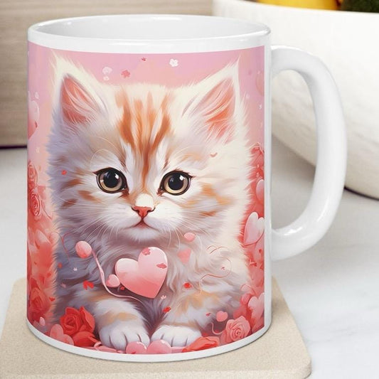 Cute kitten mug gifts for xmas and valentines - perfect for coffee and tea - kitty, drinkware tumblers cup washable ceramic reuse reusable g