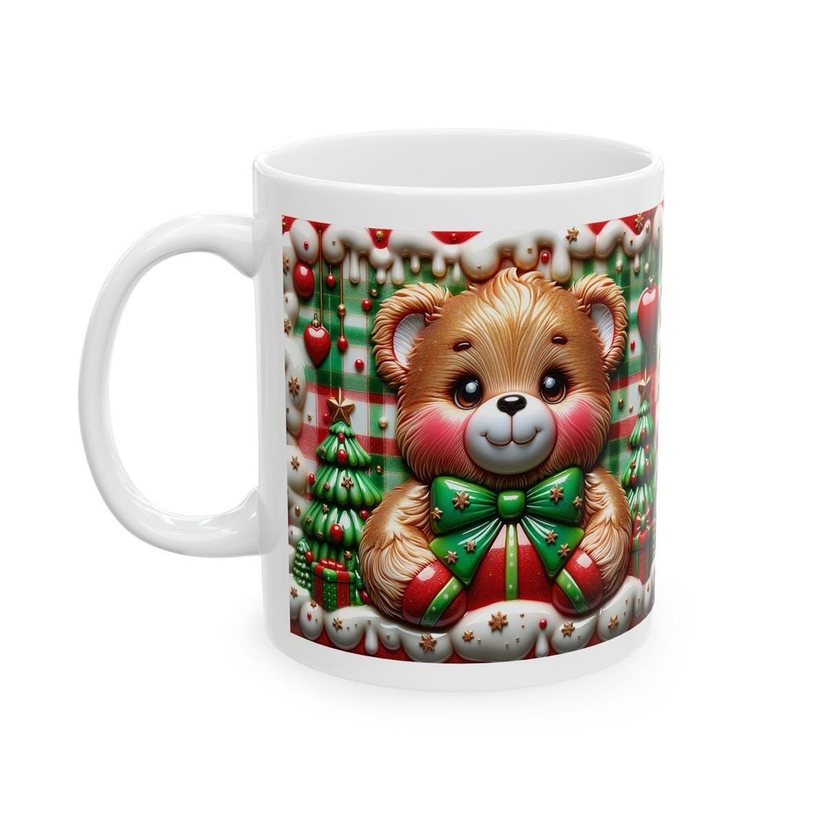 Cute funny 3d christmas teddy bear mug – festive green and red design, perfect for holiday cheer and gifts! drinkware reusable tumblers cu