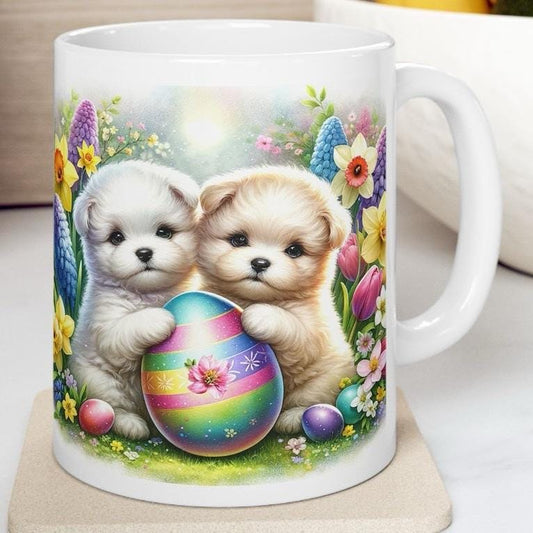 Easter puppy mug - cute gift - perfect for hot drinks - drinkware, tumblers cup bottles reusable washable portable reuse ceramic coffee east