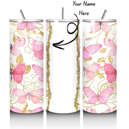 Personalised tumbler butterfly gold pink style 20oz - perfect for on-the-go hydration - vacuum flask - cup drinkware mug bottles water bottl