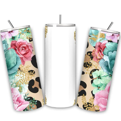 Floral leopard cute tumbler 20oz - perfect for on-the-go hydration - vacuum flask - cup drinkware mug bottles water bottles bottled