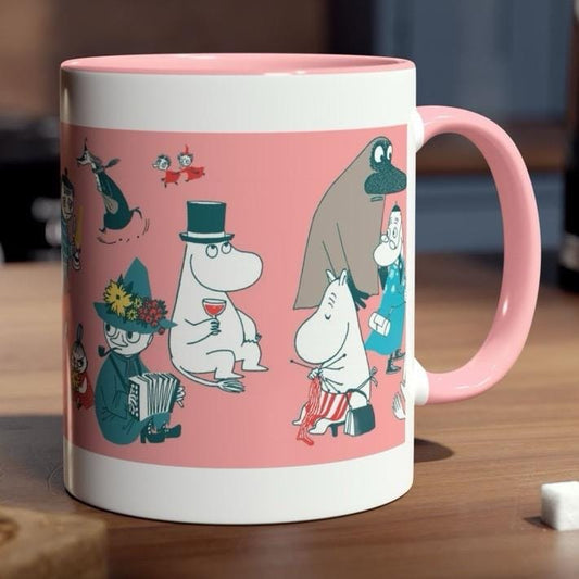 Moomin pink mug with pink interior and handle - perfect for drinking - drinkware, cup tumblers bottles reusable ceramic reuse washable coffe