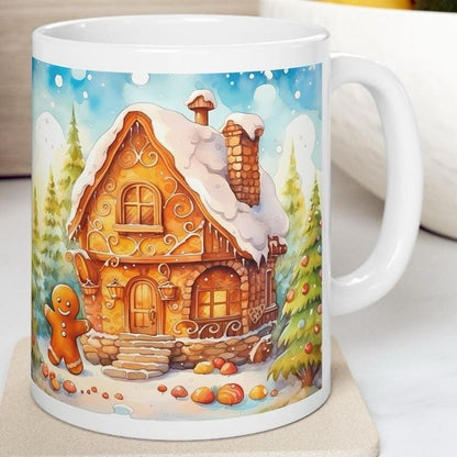 Cute christmas secret santa stocking filler - gingerbread house mug - gifts drinkware tumbler washable reuse cup reusable coffee ceramic xma