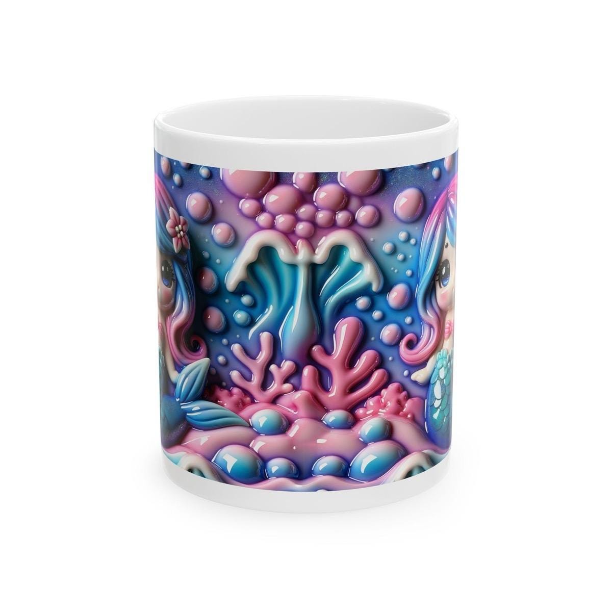 Cute pink mermaid mug 3d - perfect for your morning drinks - drinkware, tumblers cup bottles washable reusable ceramic reuse coffee xmas mug