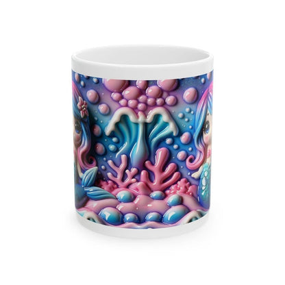 Cute pink mermaid mug 3d - perfect for your morning drinks - drinkware, tumblers cup bottles washable reusable ceramic reuse coffee xmas mug