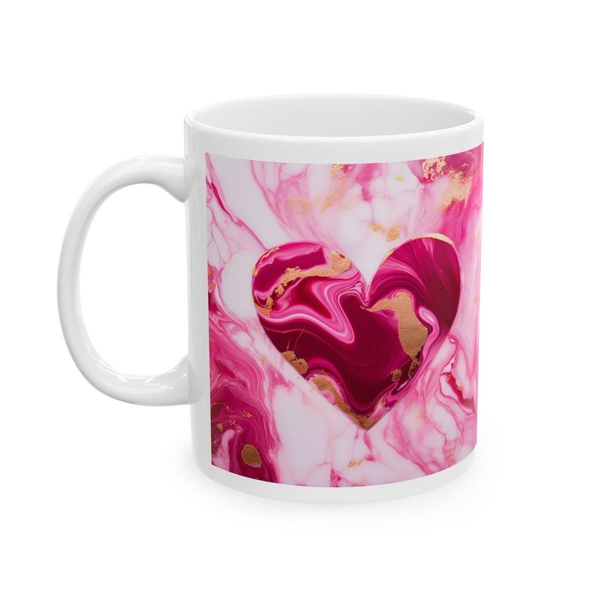Pink gold marble mug with heart style for valentine's day and christmas gifts - cup, drinkware tumbler reusable washable coffee ceramic reus