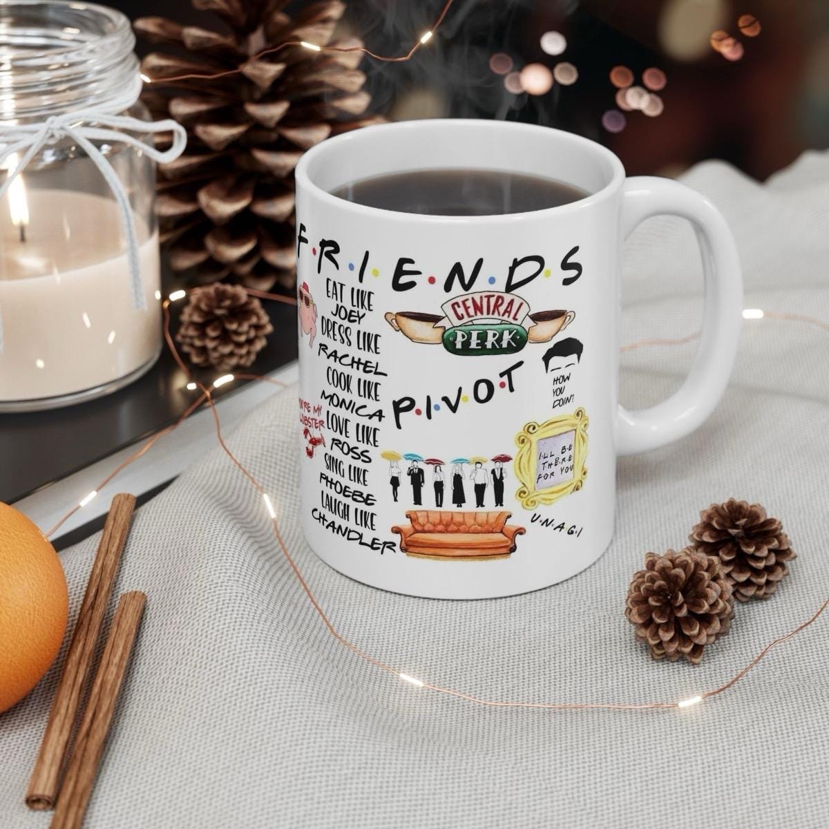 Classic tv show friends style mug - 90s tv - xmas christmas gift - ceramic coffee cup - drinkware tumbler reusable reuse washable fun mugs f
