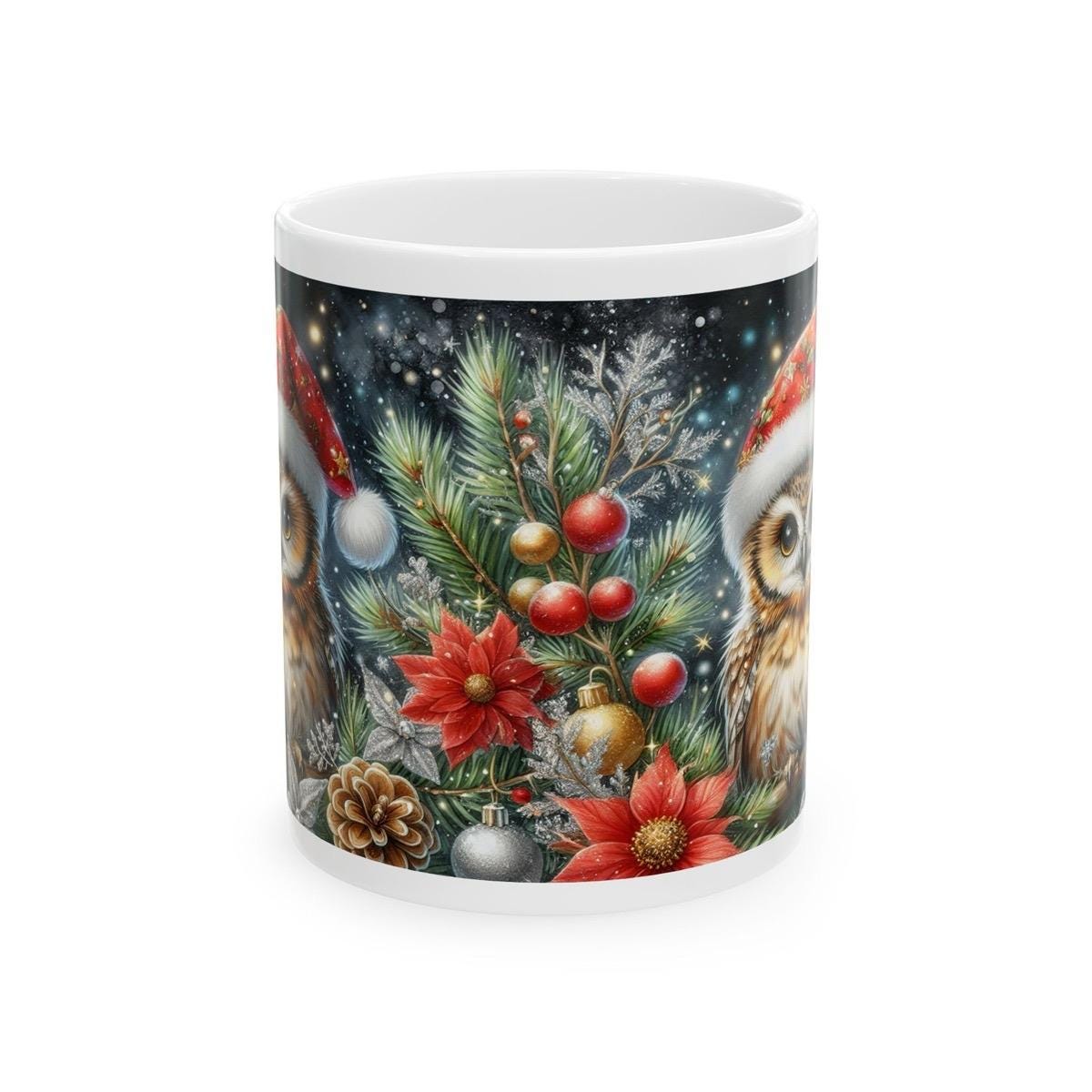 Cute owl christmas mug - perfect for your morning drinks - cup, drinkware tumblers reusable washable coffee reuse ceramic xmas mugs tea fest