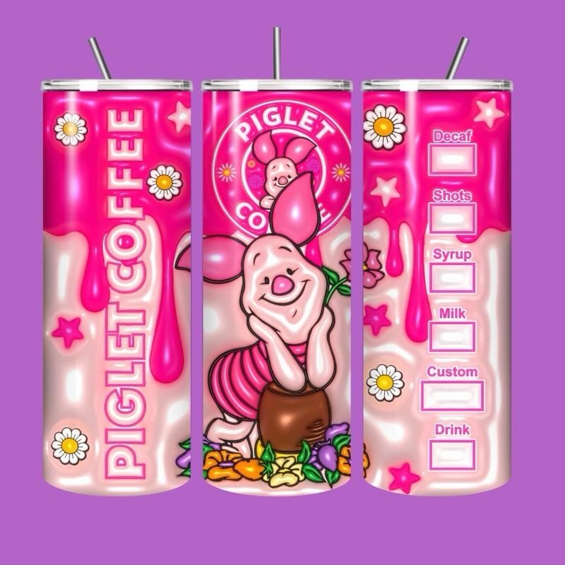 Piglet winnie pooh tumbler 20oz - cute design for drinking enthusiasts - portable flask for on-the-go beverages drinkware mug water bottles