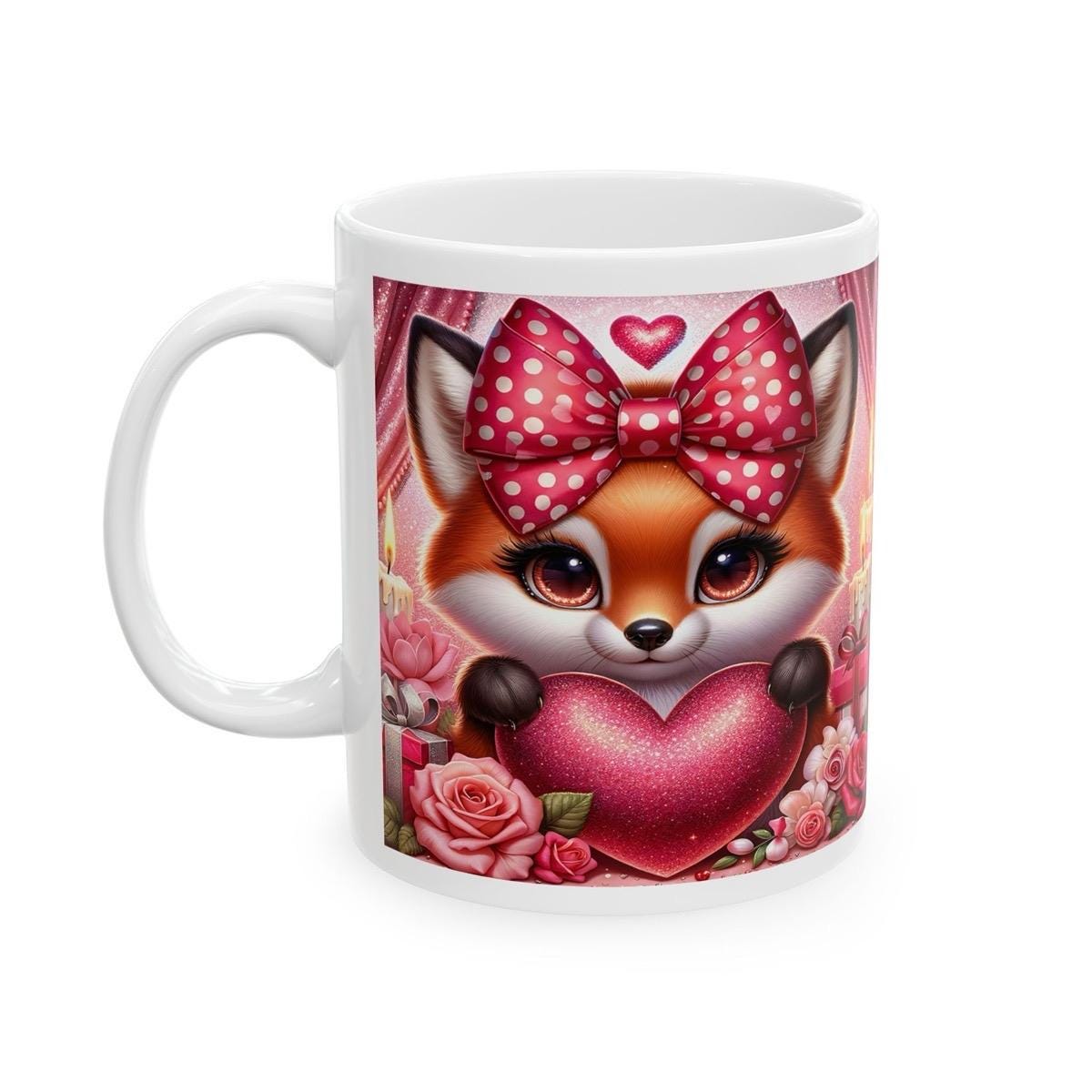 Cute fox valentine's day mug - heart design for drinks - drinkware, tumblers cup washable coffee ceramic bottles reusable reuse girly valent