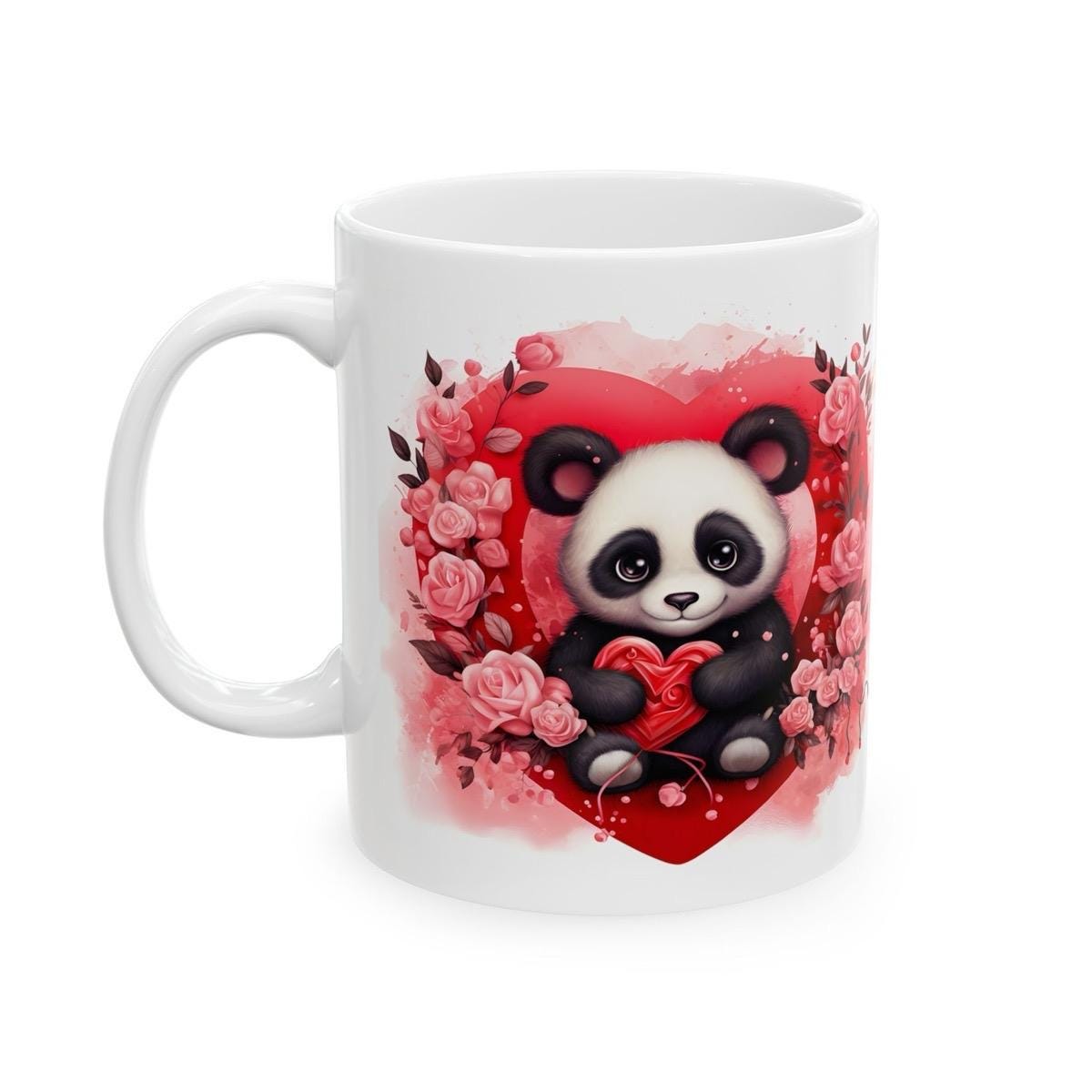 Cute panda love mug - perfect valentine's gift for partners or kids, hearts - christmas xmas gift - drinkware tumbler washable reusable cup