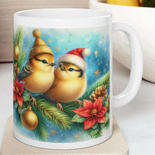 Songbirds christmas mug - perfect for hot beverages - drinkware, tumblers cup bottles reusable washable reuse ceramic xmas mugs tea festive