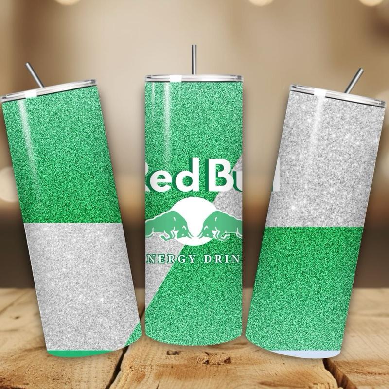 Red bull tumbler 20oz - green glittery style perfect for on-the-go hydration - vacuum flask - cup drinkware mug bottles water bottles bottle