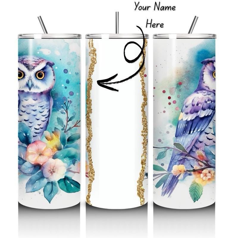 Personalised tumbler gold owl style 20oz - perfect for on-the-go hydration - vacuum flask - cup drinkware mug bottles water bottles bottled