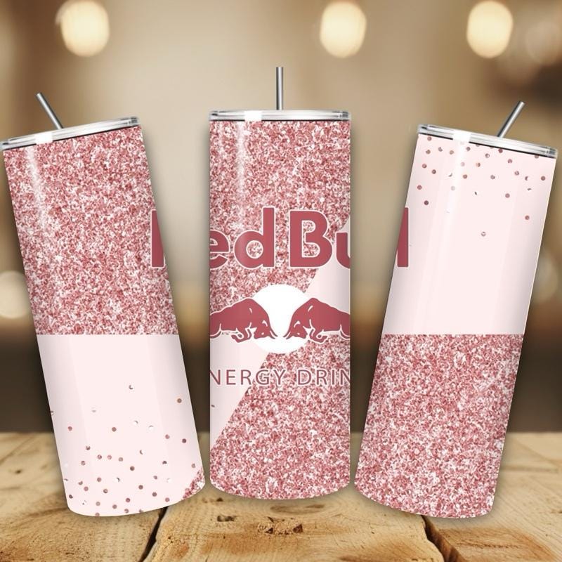 Red bull inspired tumbler 20oz - pink rose glitter style perfect for on-the-go hydration - vacuum flask - cup drinkware mug bottles water bo