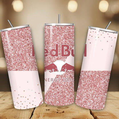 Red bull inspired tumbler 20oz - pink rose glitter style perfect for on-the-go hydration - vacuum flask - cup drinkware mug bottles water bo