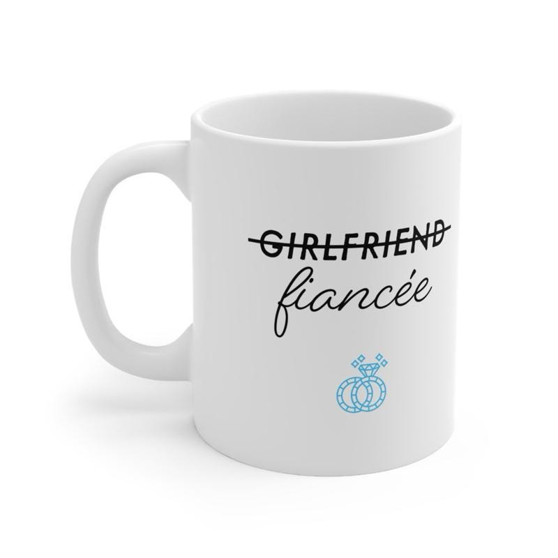 Cute fiancée mug for engaged couple - perfect engagement or marriage gift - washable, tumbler, drinkware, cup, reusable, coffee, reuse, cer