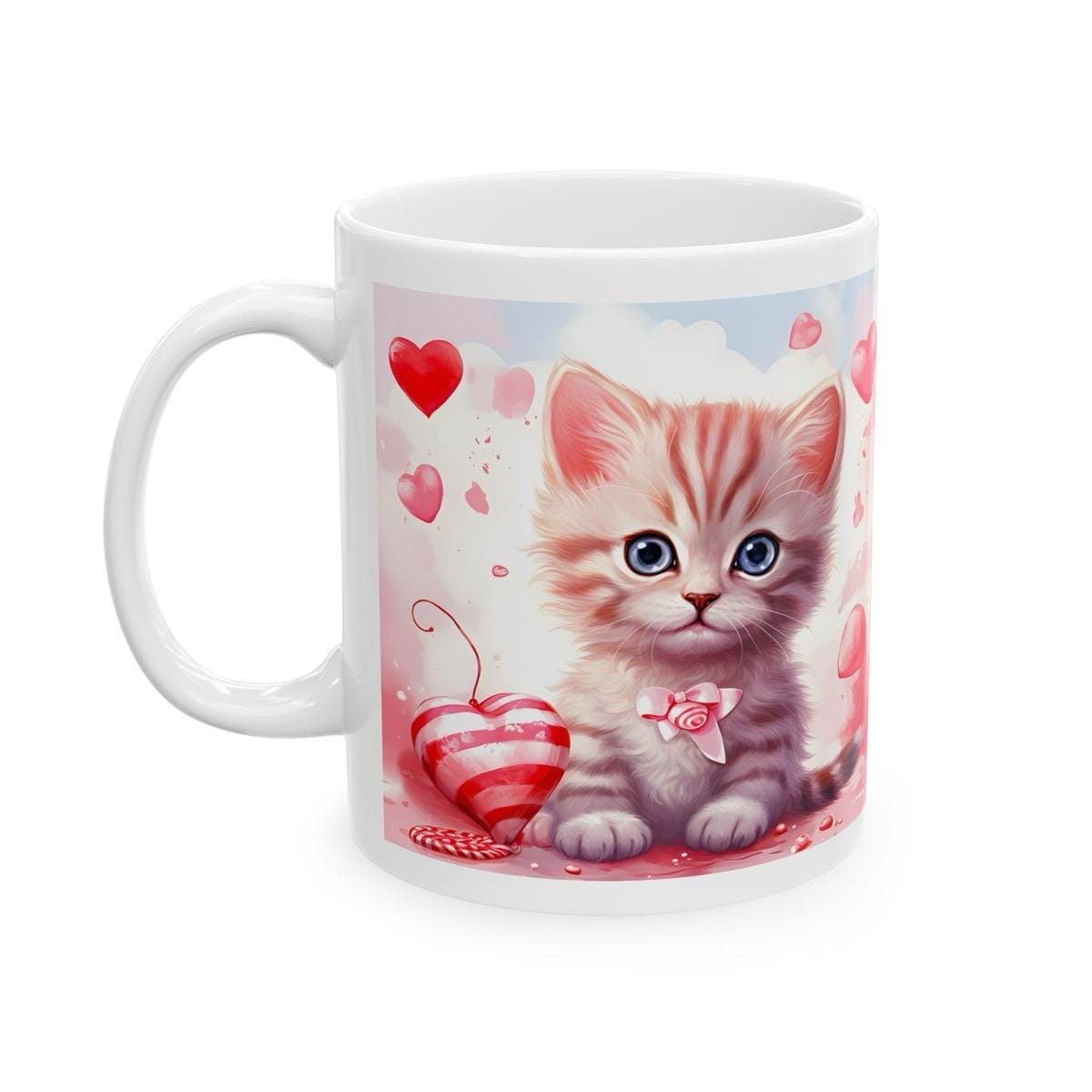 Cute love kittens mug hearts - valentines gifts xmas christmas secret santa stocking filler drinkware tumbler washable reuse cup reusable co