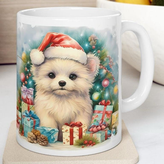 Cute christmas puppy dog mug - secret santa stocking filler gift drinkware tumbler cup coffee washable reuse ceramic reusable pet custom xma