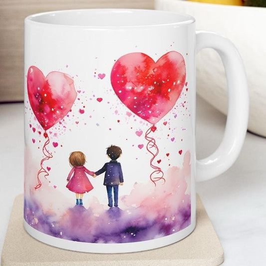 Cute couple mug with red heart balloon design - perfect gift for christmas, valentine's day, and birthdays - drinkware, cup tumblers washabl
