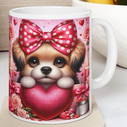 Cute puppy valentine's mug - perfect gift for xmas and christmas - drinkware, cup tumblers reusable washable coffee bottles ceramic reuse bo