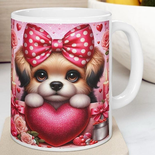 Cute puppy valentine's mug - perfect gift for xmas and christmas - drinkware, cup tumblers reusable washable coffee bottles ceramic reuse bo