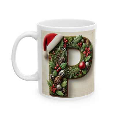 Personalised 'p' edition christmas mug - unique gift for xmas - stocking filler - drinkware washable reusable reuse ceramic cup tumbler coff