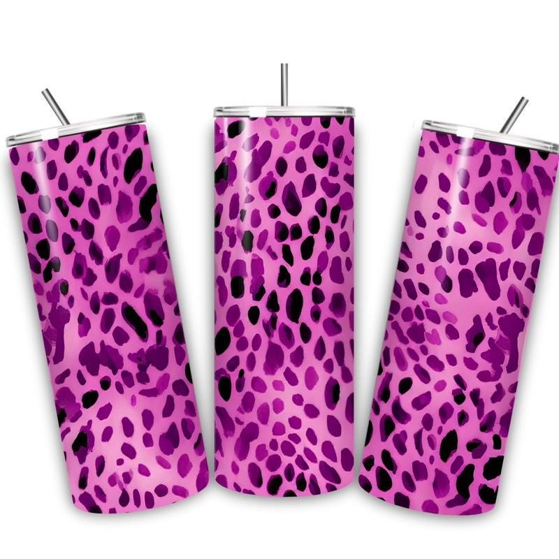 Purple leopard print tumbler 20oz - perfect for on-the-go hydration - vacuum flask - cup drinkware mug bottles water bottles bottled portabl