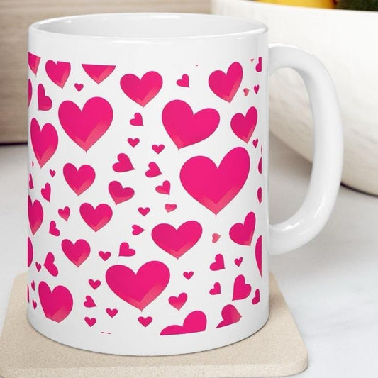 Pink love hearts mug - cute gift for xmas christmas valentines - perfect for drinks - drinkware mugs gifts boyfriend girlfriend wife husband