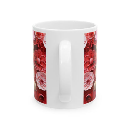 Red floral heart bear 3d style mug - perfect gift for xmas, christmas, valentine's day - secret santa stocking filler - 11 oz - drinkware wa