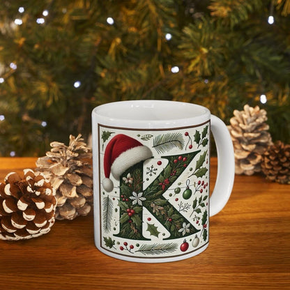 Personalised 'k' edition christmas mug - unique gift for xmas - stocking filler - drinkware washable reusable reuse ceramic cup tumbler coff