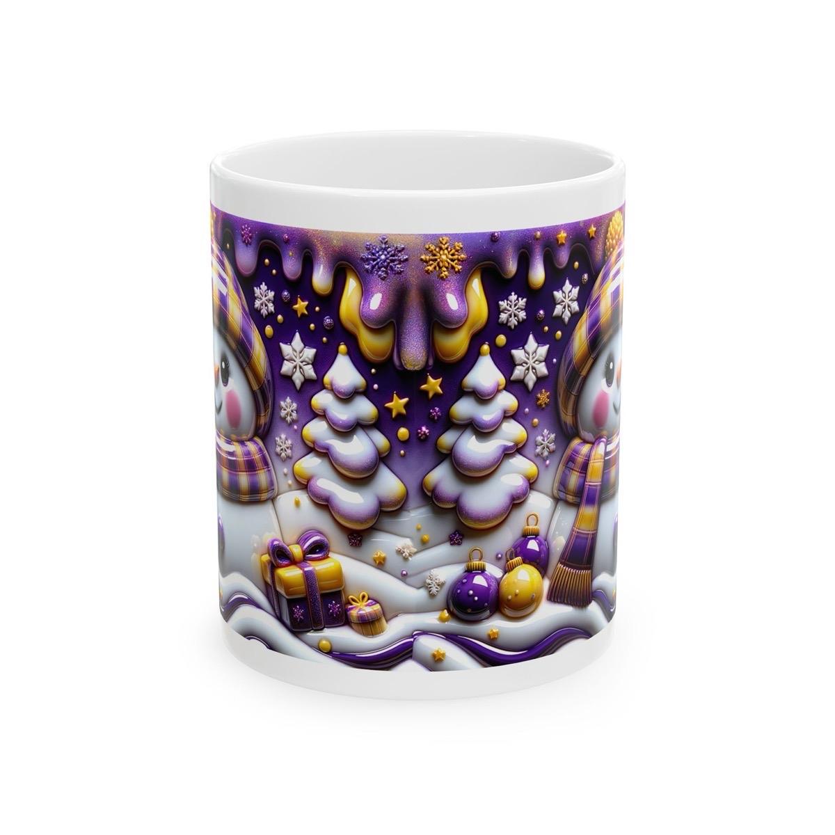 3d snowman christmas mug – festive holiday cup with cosy purple and gold accents, ideal for christmas gifting! drinkware tumbler reusable
