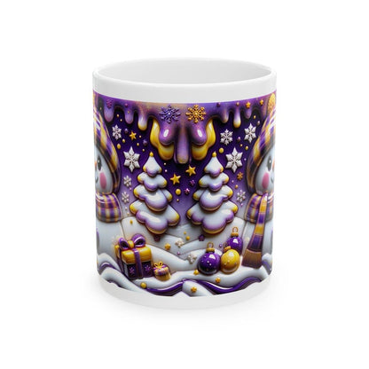 3d snowman christmas mug – festive holiday cup with cosy purple and gold accents, ideal for christmas gifting! drinkware tumbler reusable