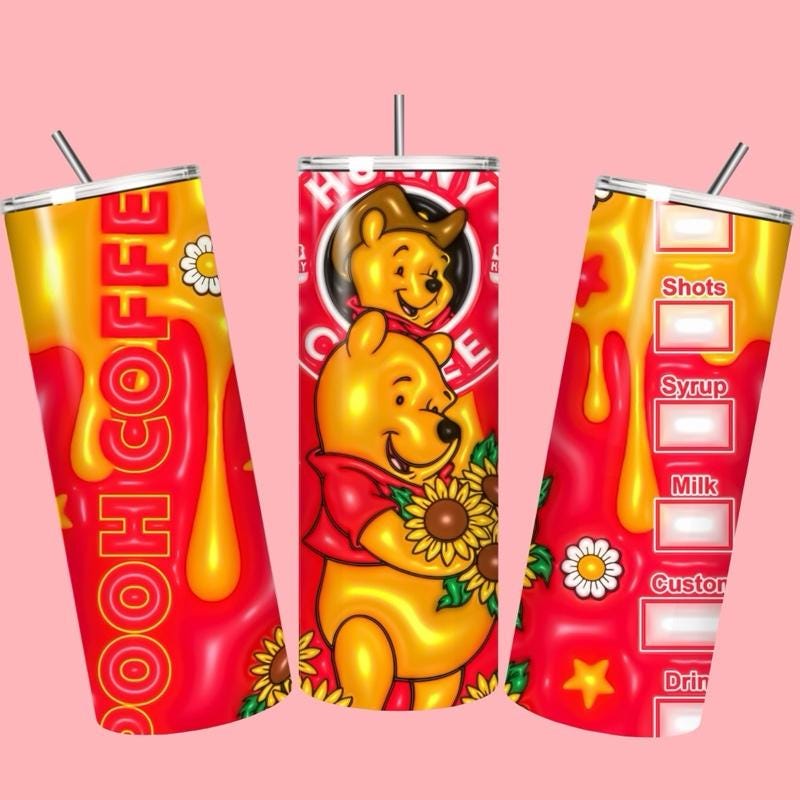 Winnie pooh tumbler 20oz - cute design for drinking enthusiasts - portable flask for on-the-go beverages drinkware mug water bottles bottled