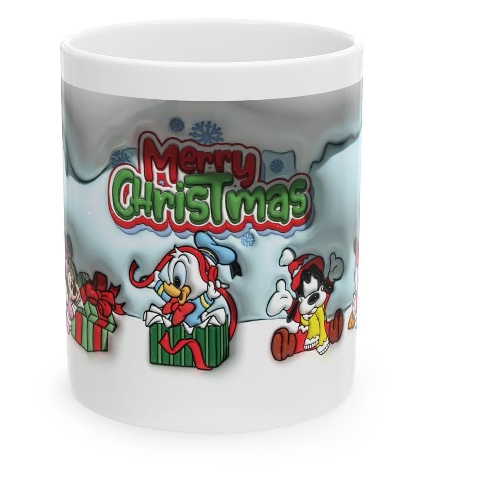 Cute character style merry christmas mug - perfect festive stocking filler gift - washable, drinkware tumbler cup reusable reuse ceramic cof