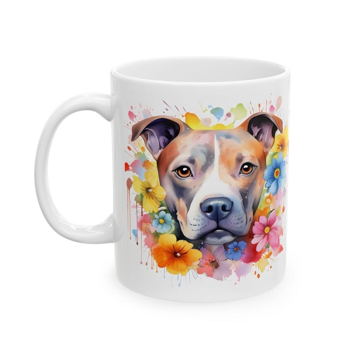 Staffy staffordshire floral art mug - perfect xmas christmas gift for dog lovers - fairy design - drinkware washable reuse coffee reusable t