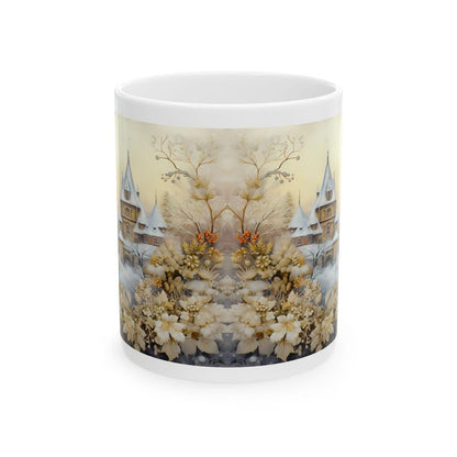 Winter serenity christmas mug with birds castle design - perfect secret santa stocking filler gift drinkware tumbler washable reuse cup cera