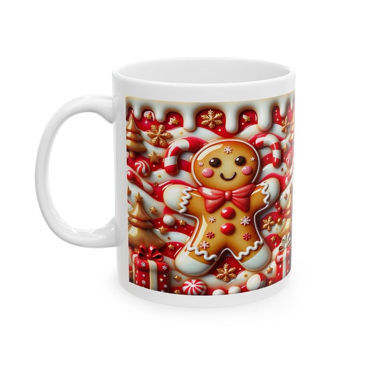3d christmas gingerbread man mug – festive red and white design, perfect for holiday sips and gifts! drinkware reusable washable tumblers