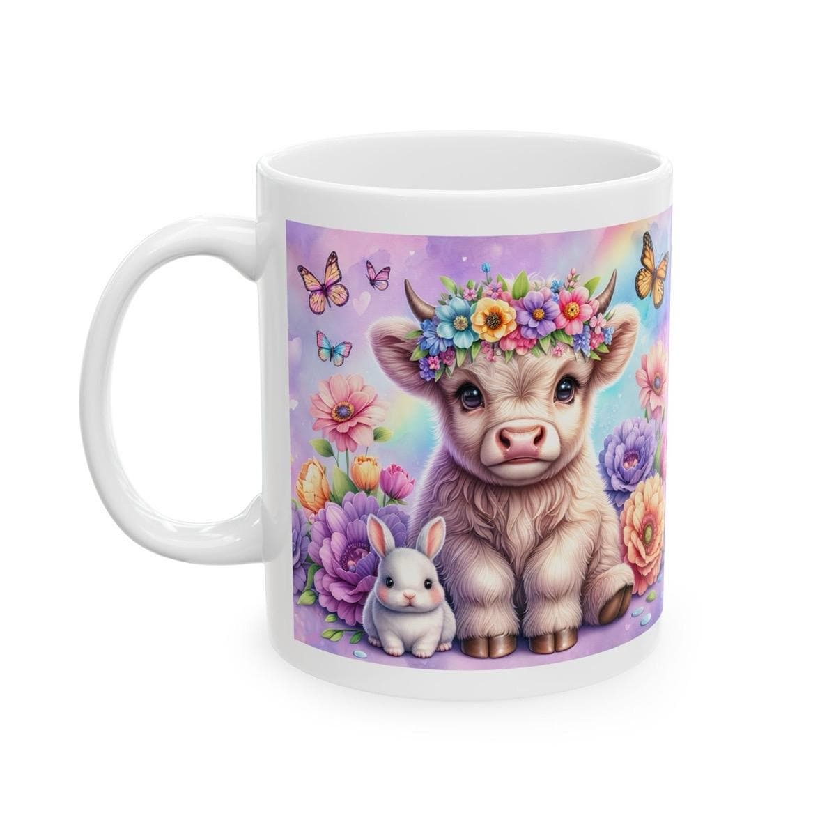 Cute flowery highland cow and bunny rabbit 3d mug - perfect for your morning drinks - tumblers, drinkware reusable washable cup coffee ceram