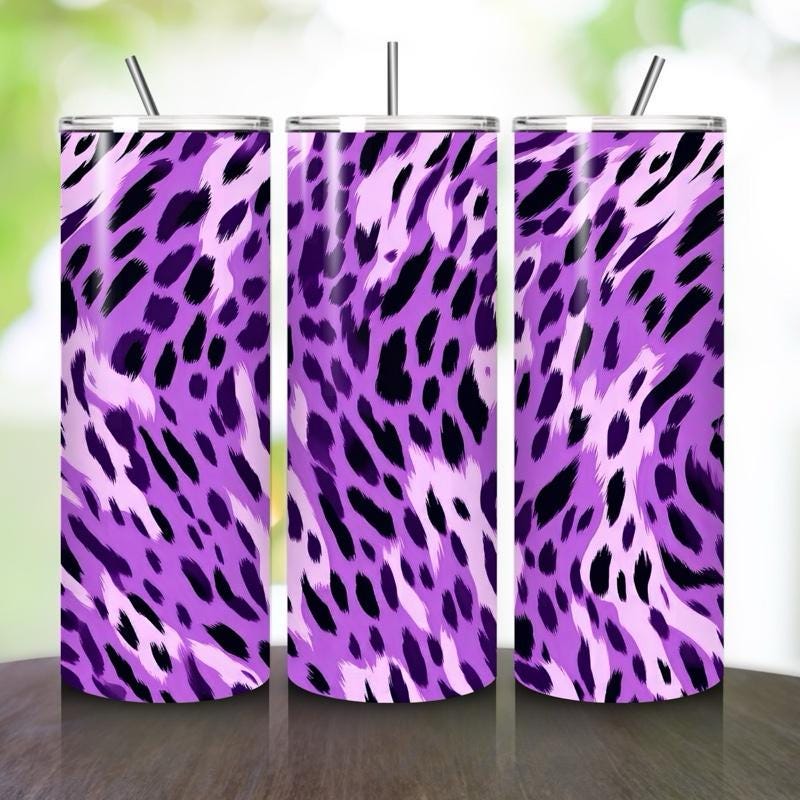 Purple leopard print tumbler 20oz - perfect for on-the-go hydration - vacuum flask - cup drinkware mug bottles water bottles bottled portabl