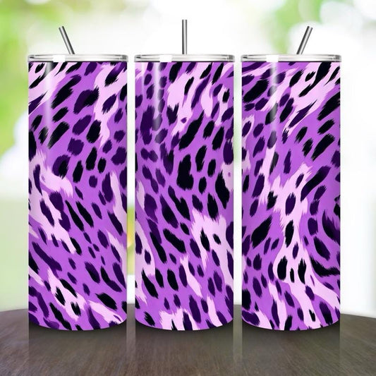 Purple leopard print tumbler 20oz - perfect for on-the-go hydration - vacuum flask - cup drinkware mug bottles water bottles bottled portabl