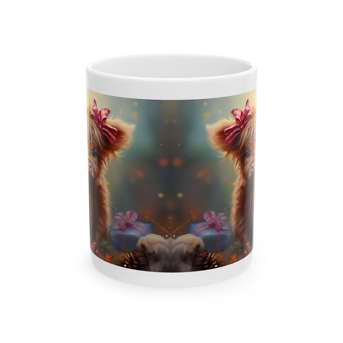 Cute baby highland cow christmas mug - secret santa stocking filler gift drinkware tumbler washable reusable reuse cup coffee ceramic xmas m