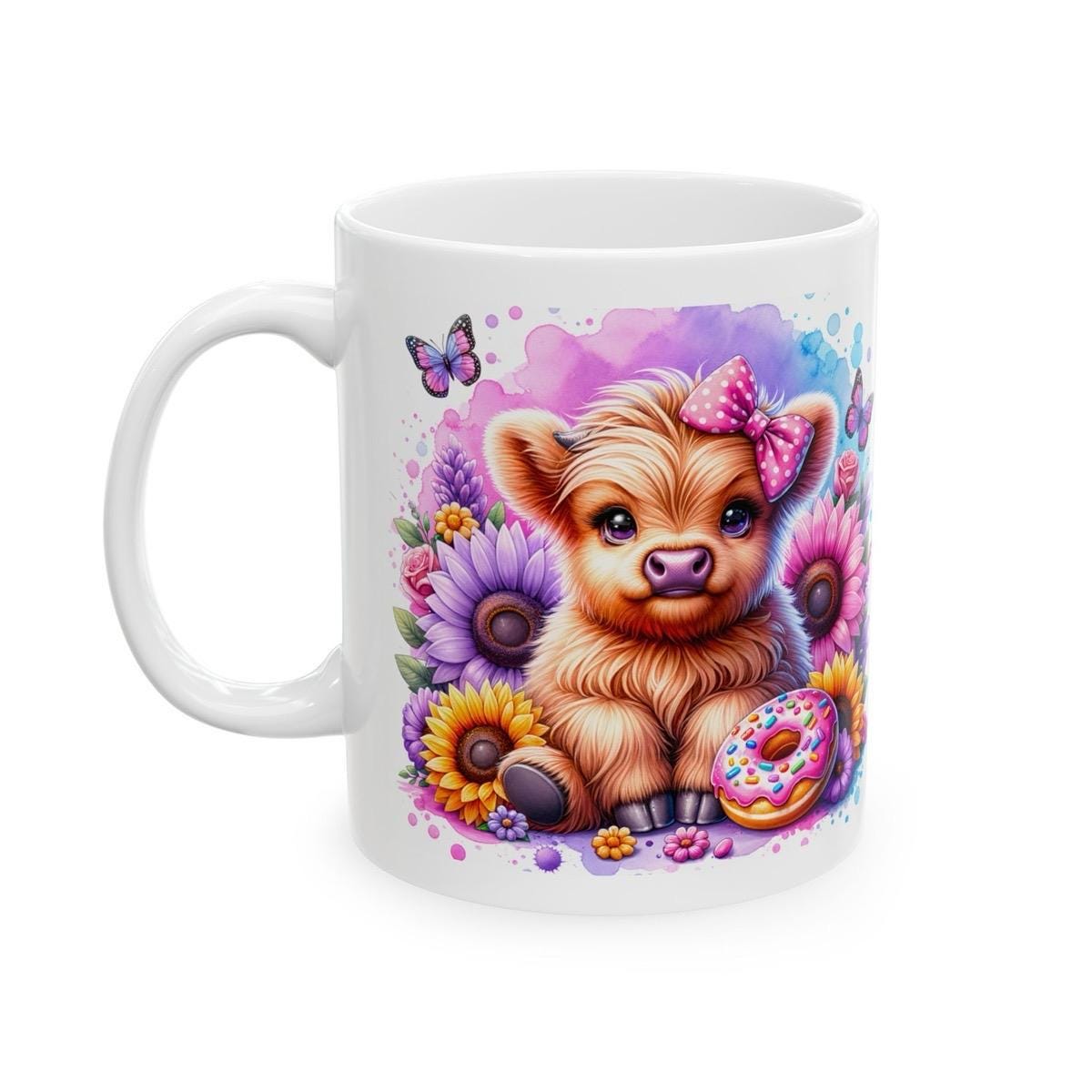Cute highland cow with donut 3d mug - perfect for your morning drinks - drinkware, washable cup ceramic coffee tumblers reusable reuse xmas