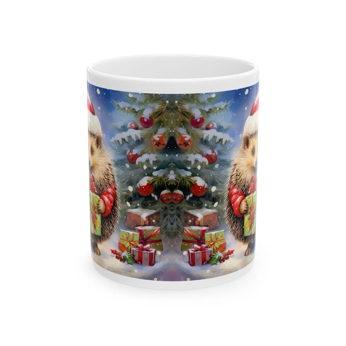 Cute christmas hedgehog mug - perfect secret santa or stocking filler gift drinkware tumbler washable reusable reuse coffee cup ceramic xmas