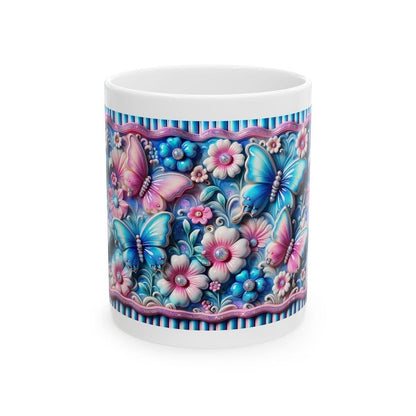 Blue pink butterfly 3d mug - perfect for your morning drinks - drinkware, tumblers cup bottles reusable coffee washable reuse ceramic xmas m